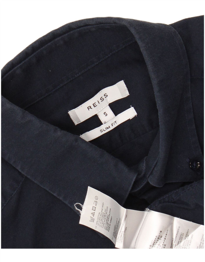 REISS Slim Fit-skjorte til mænd, lille marineblå bomuld