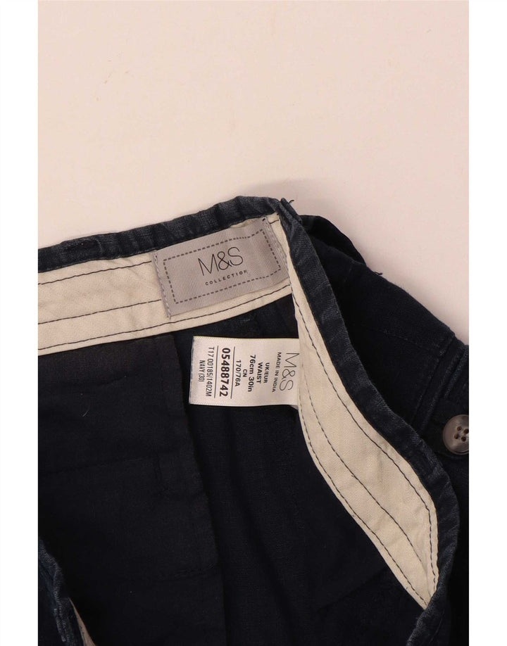 Marks & Spencer Herre Chino Shorts W30 Medium Navy Blue Linen