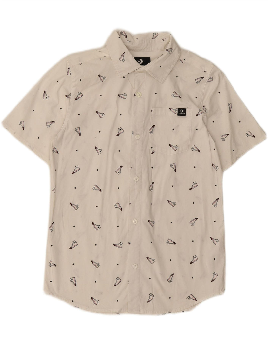 CONVERSE Boys Abstract Pattern Short Sleeve Shirt 10-11 Years Medium White Vintage Converse and Second-Hand Converse from Messina Hembry 