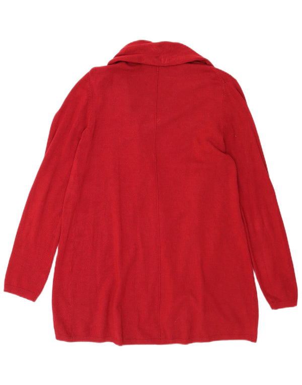 Zara Womens Longline Open Cardigan Sweater UK 14 Large Burgundy