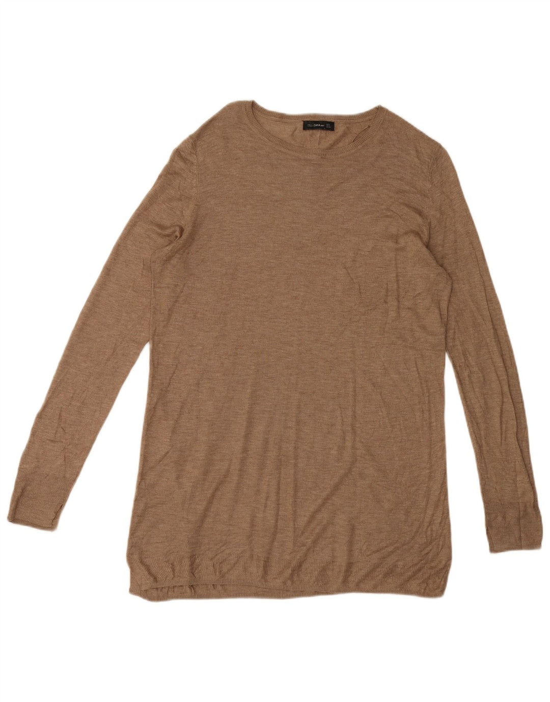 Zara Womens Longline Top Langærmet UK 14 Medium Brown Viscose