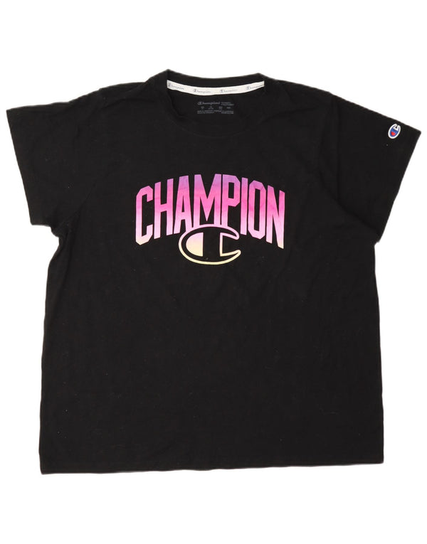 Champion Dame Grafisk T-Shirt Top UK 18 XL Sort Bomuld