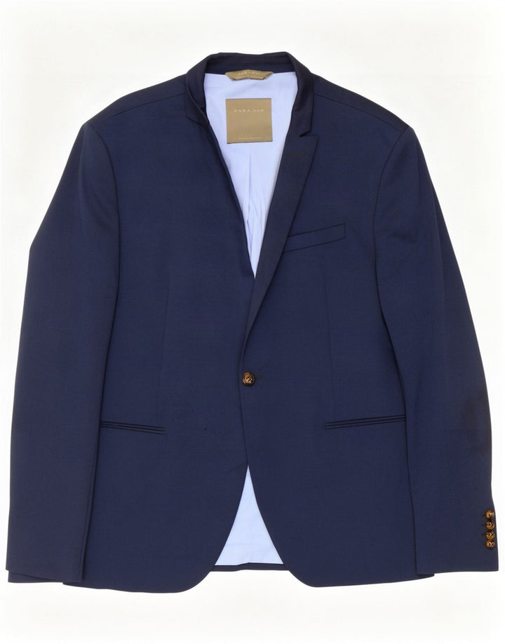 Zara Blazerjakke til mænd med 1 knap EU 56 XL Marineblå Polyester