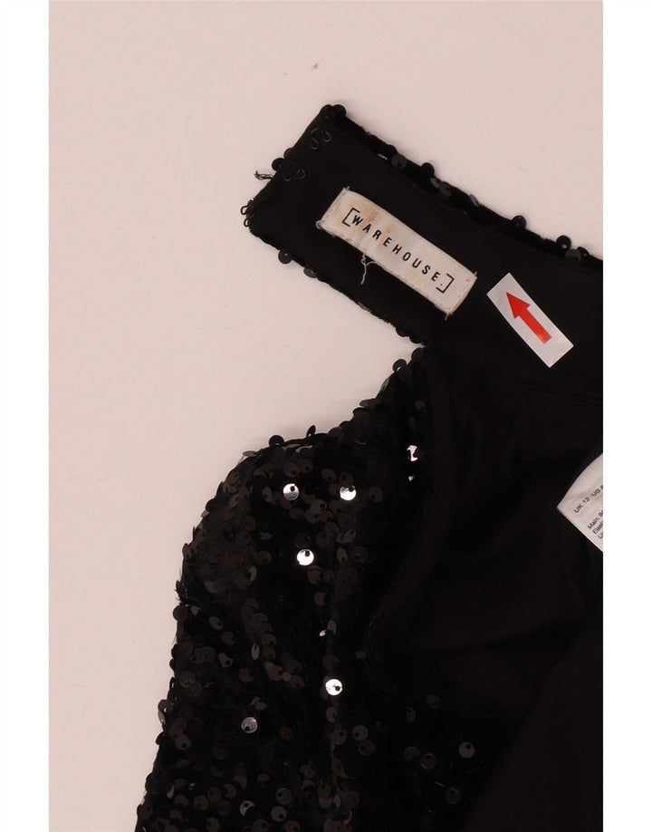 Warehouse Dame Sequin Skede Kjole UK 12 Medium Sort Polyester
