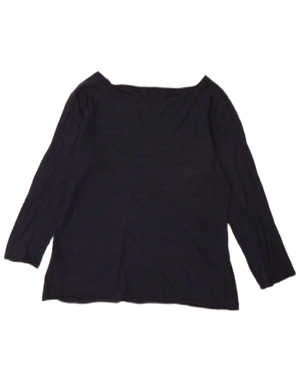 Jigsaw Womens Top 3/4 Sleeve UK 12 Medium Navy Blue Viscose