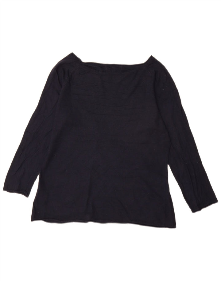 Jigsaw Dame Top 3/4 ærmet UK 12 Medium Navy Blue Viscose