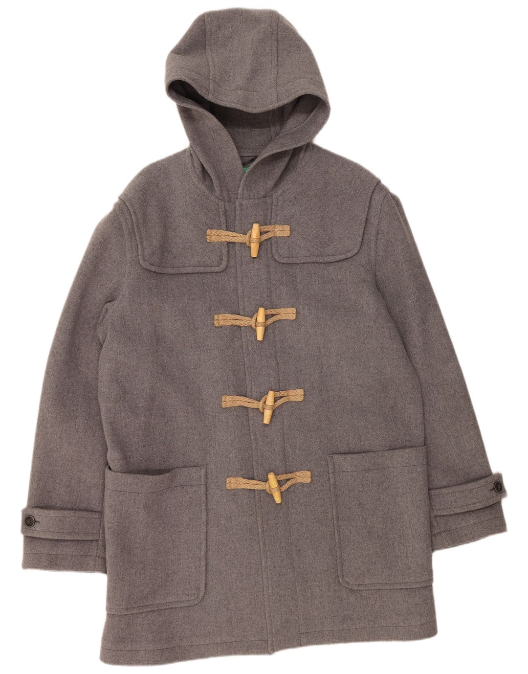 BENETTON Herre Hooded Duffel Coat UK 42 XL Grå Uld