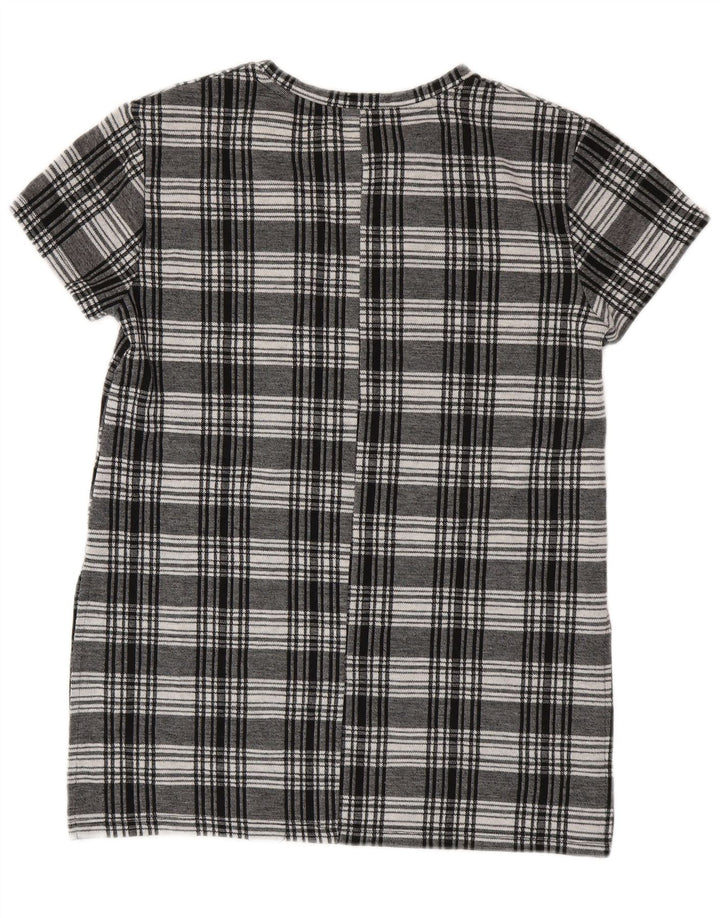 ZARA Dame Longline Kortærmet Bluse Top UK 10 Small Black Plaid