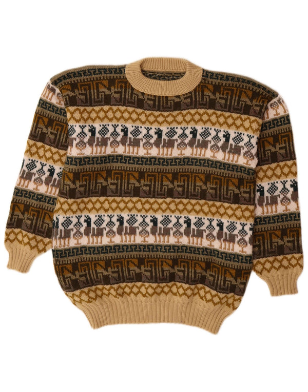 Vintage mænd med rund hals sweater medium flerfarvet Fair Isle