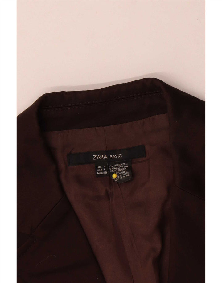 Zara Dame 1 Knap Blazer Jacket UK 14 Stor Brun Bomuld