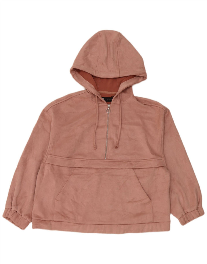Zara Dame Oversized Zip Neck Hoodie Jumper UK 10 Small Pink Polyester