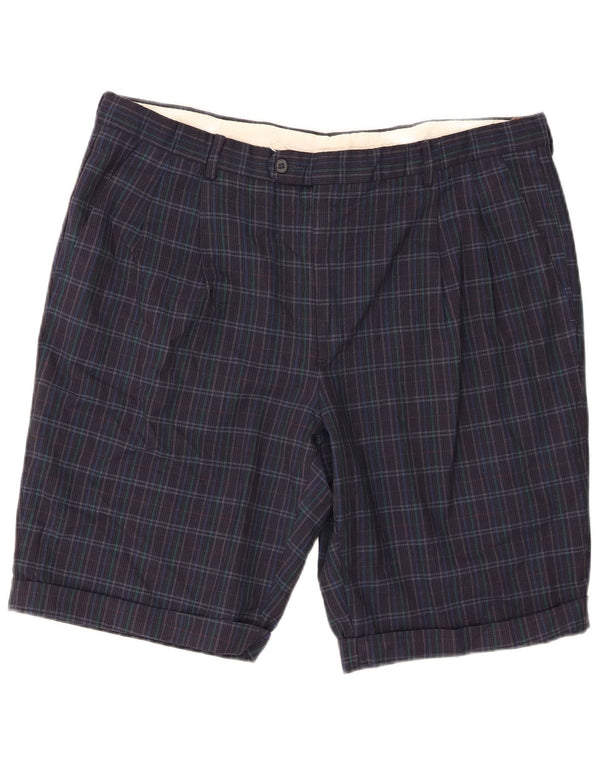 Vintage Chino-shorts til mænd W38 XL marineblå ternet jomfruuld