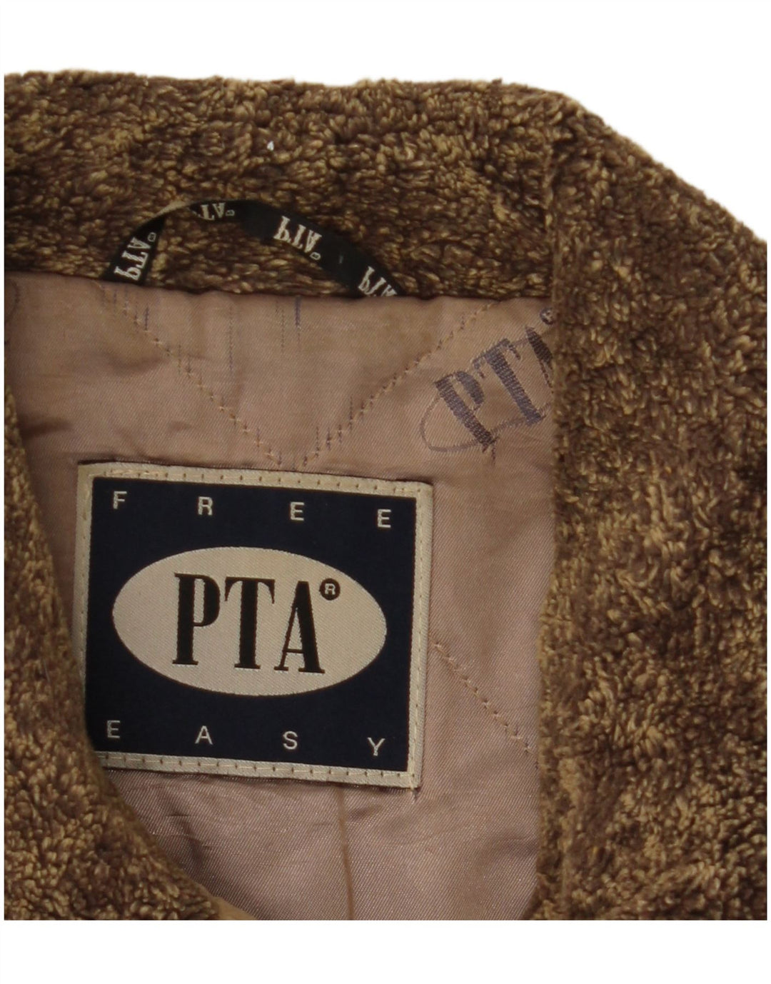 VINTAGE Dobbeltradet læderfrakke til kvinder UK 6 XS Brun Colourblock