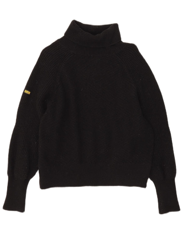 Barbour Dame Oversized Roll Neck Jumper Sweater UK 10 Small Black Bomuld