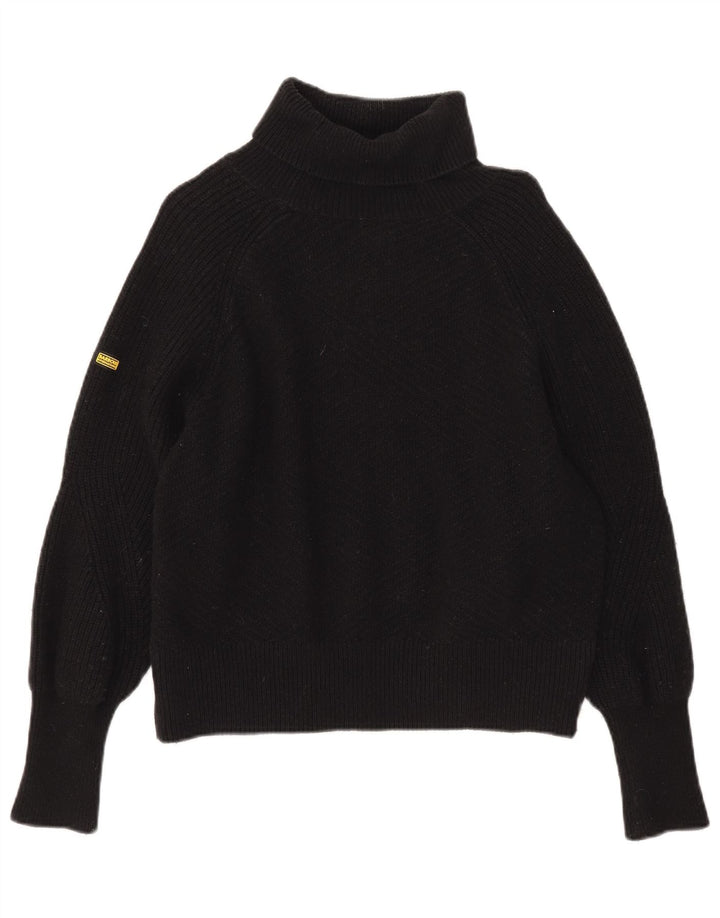 Barbour Dame Oversized Roll Neck Jumper Sweater UK 10 Small Black Bomuld