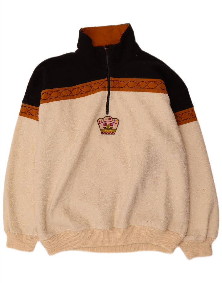 Silvy Herre lynlås-hals Fleece Jumper XL Off White Colourblock Polyester