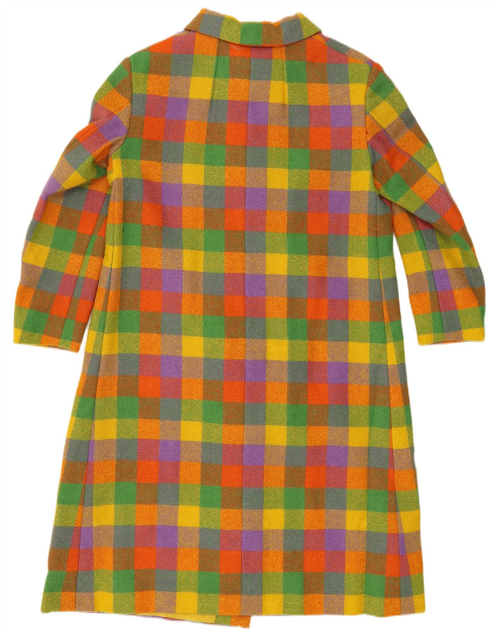 Vintage Dame Dobbeltradet Frakke UK 14 Medium Flerfarvet Gingham
