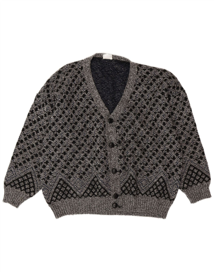 VINTAGE Herre cardigan sweater XL Grå geometrisk uld
