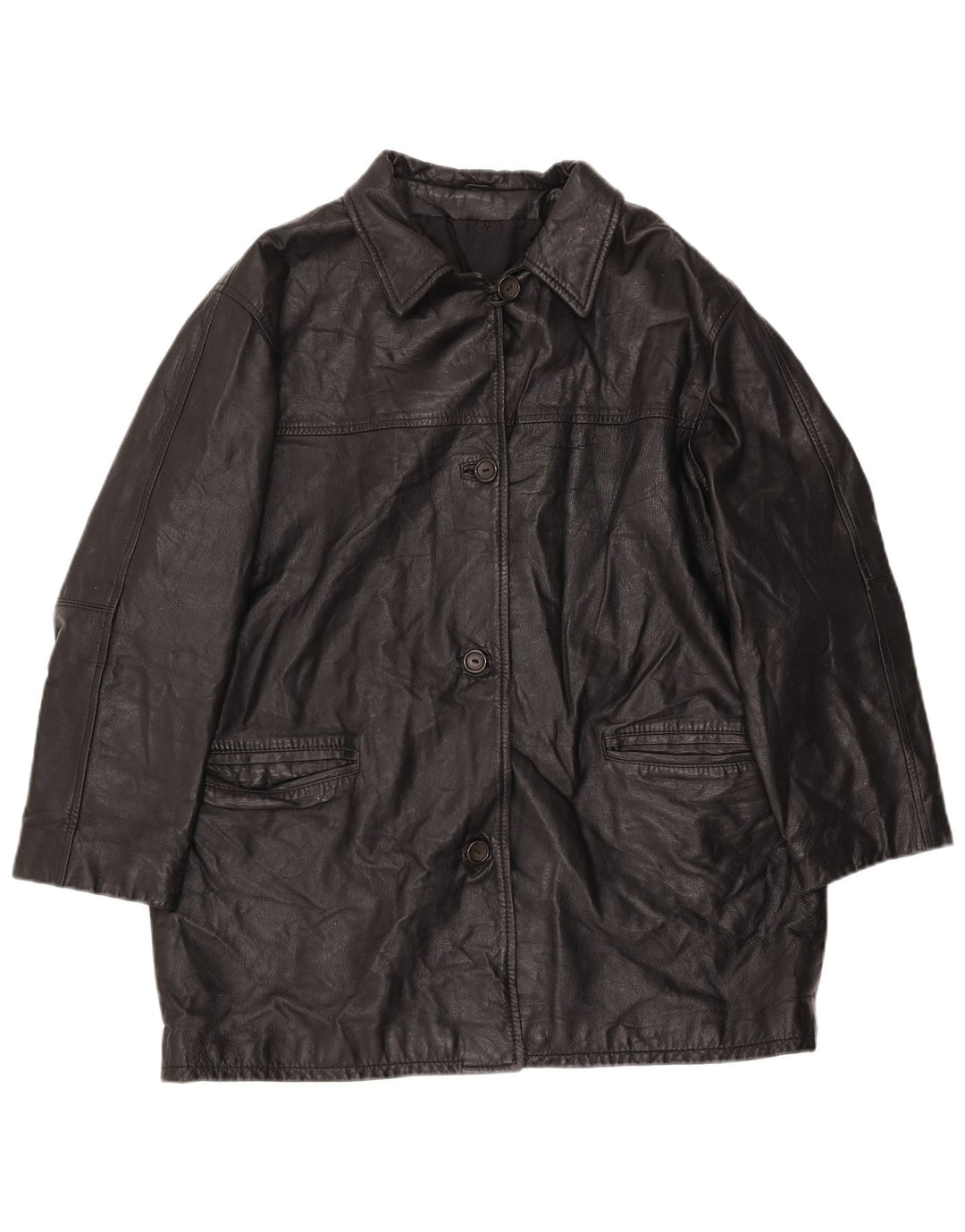Vintage Dame Oversized Læderjakke EU 40 Medium Sort Læder
