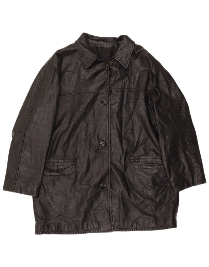 Vintage Dame Oversized Læderjakke EU 40 Medium Sort Læder