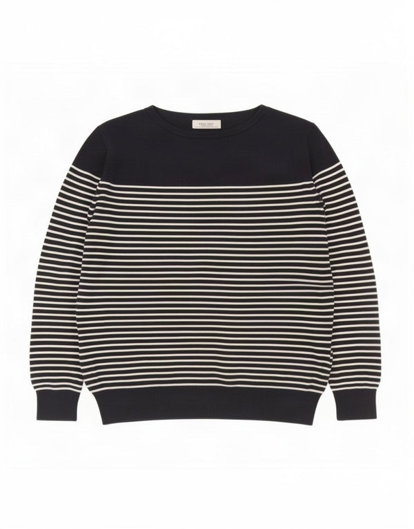 Zara Herre Boat Neck Jumper Sweater Stor Marineblå Stribet Bomuld