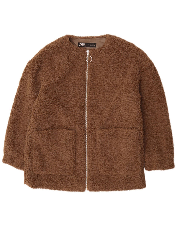 Zara Dame Bamse Oversized Fleecejakke UK 6 XS Brun Polyester