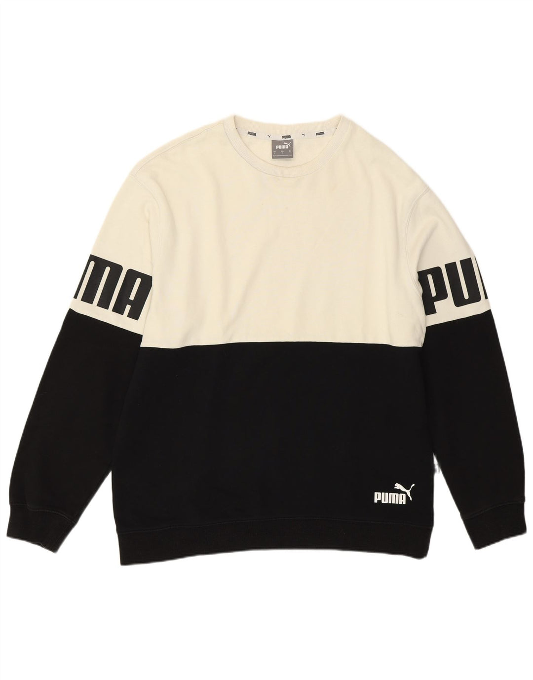 Puma Herre Grafisk Sweatshirt Jumper Stor Hvid Colourblock Bomuld