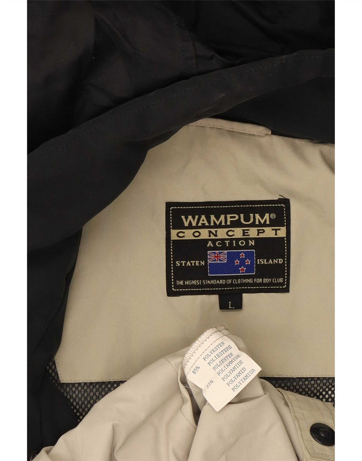 Wampum Herre Hooded Utility Jacket UK 40 Large Beige Colourblock Polyester