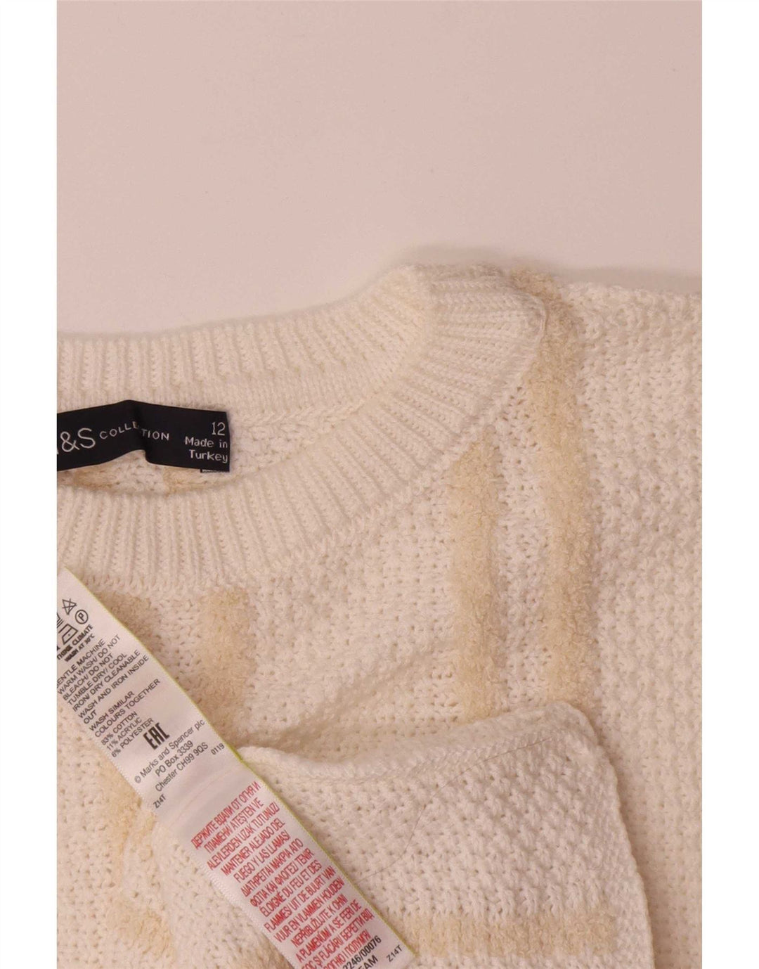 Marks & Spencer Dame Boat Neck Jumper Sweater UK 12 Medium Beige Striped