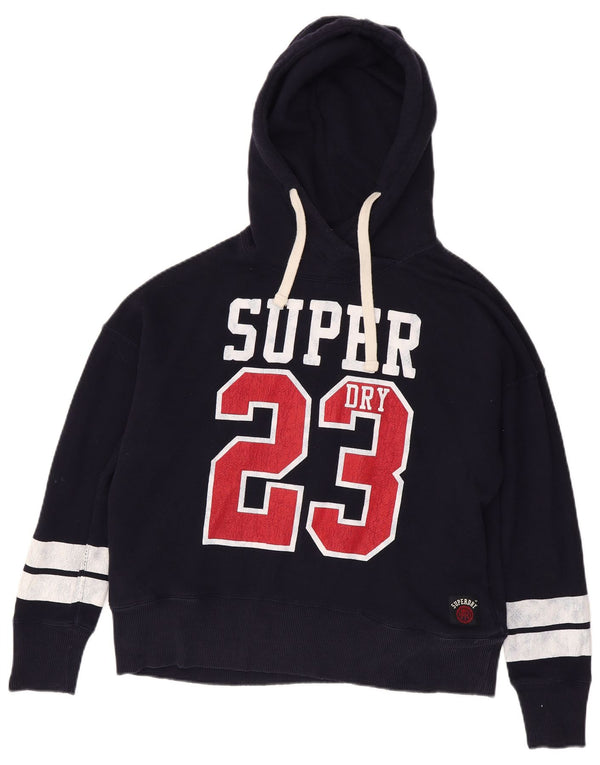 Superdry grafisk hættetrøje til kvinder UK 14 Medium Navy Blue Colourblock