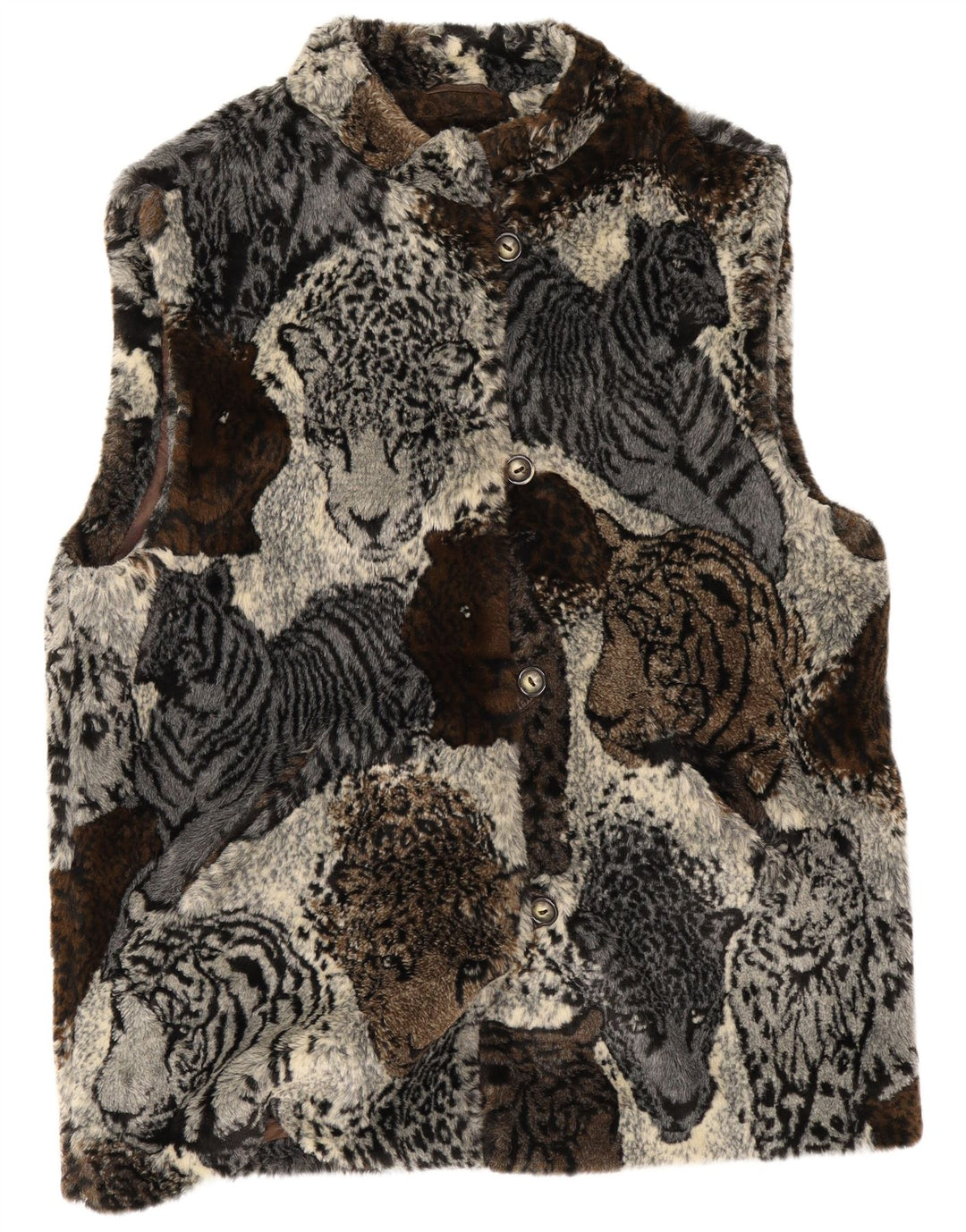 Vintage Dame Oversized Gilet EU 42 stort flerfarvet dyreprint