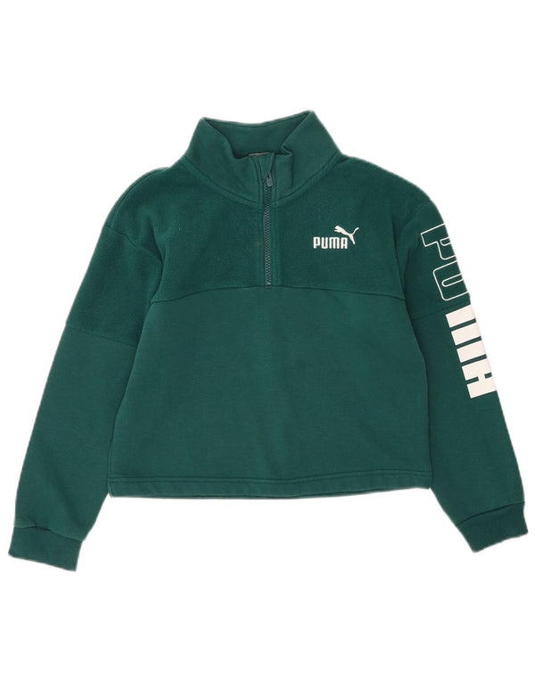 Puma Girls Crop Lynlåshals Grafisk Sweatshirt Jumper 11-12 år Grøn Bomuld
