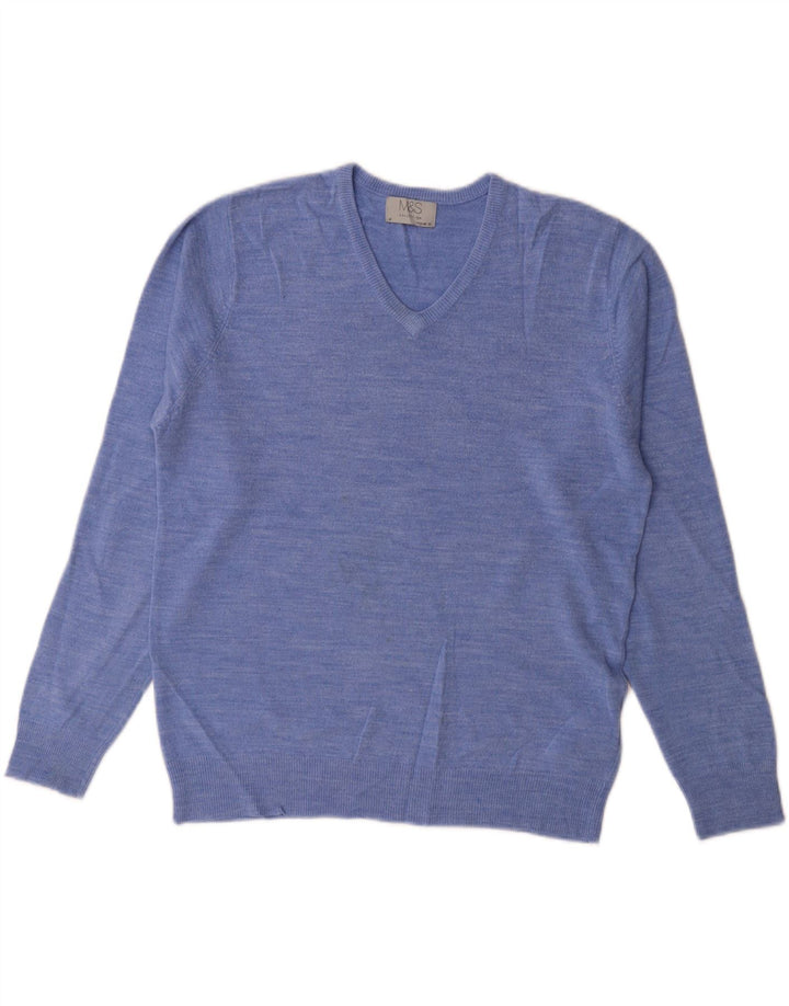 MARKS & SPENCER Herre Regular Fit V-hals sweater mellemblå akryl