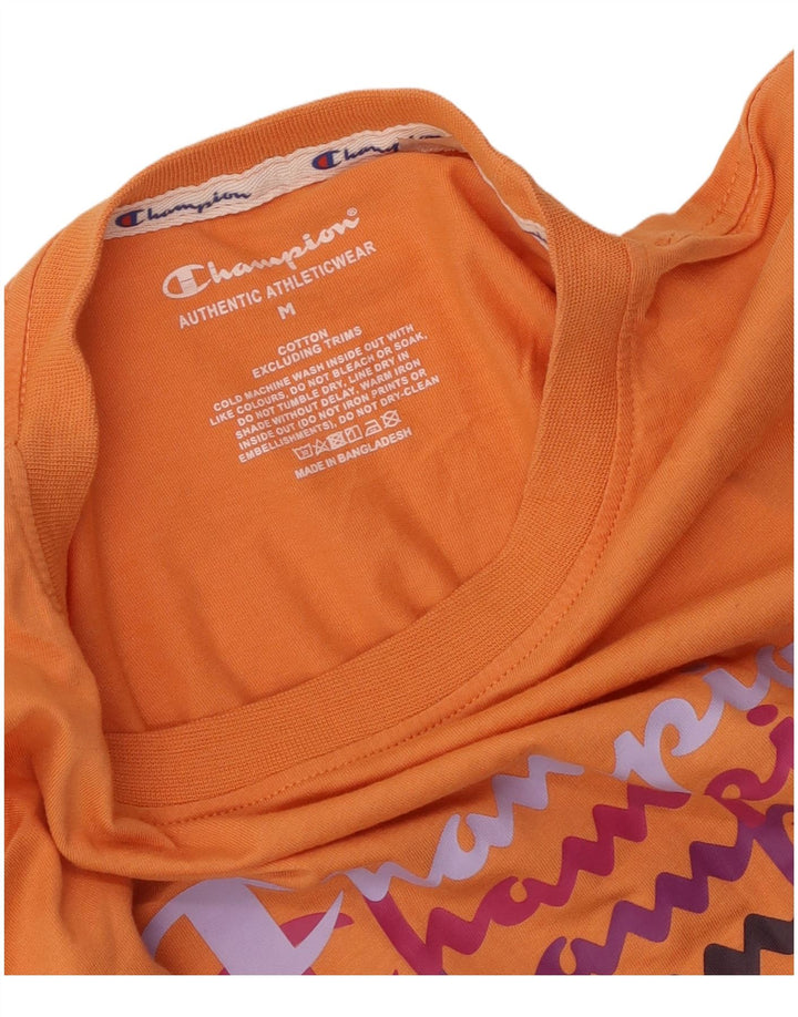 Champion Dame Grafisk T-Shirt Top UK 12 Medium Orange Bomuld