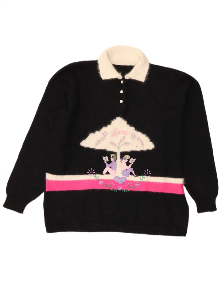 Vintage Dame Polo Neck Jumper Sweater UK 14 Medium Sort Colourblock