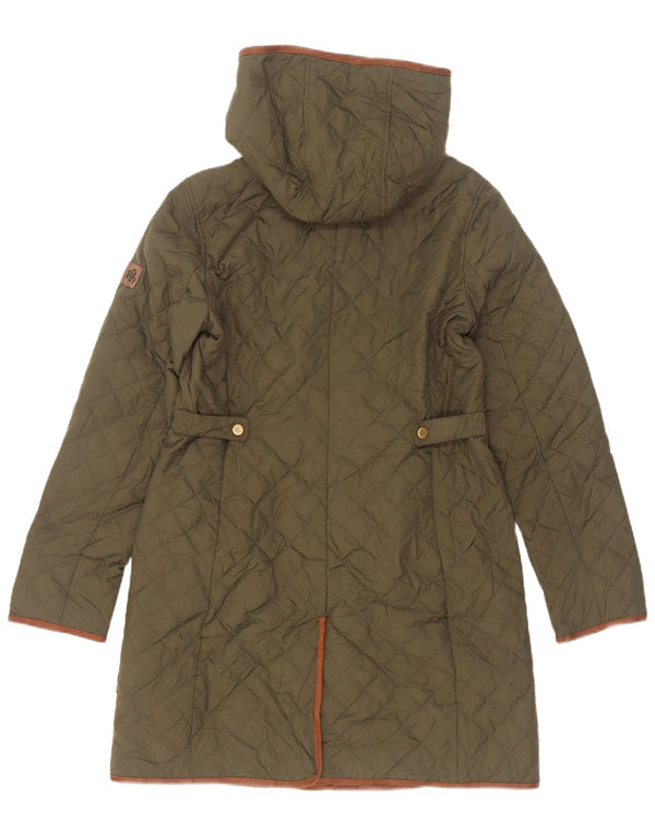 Ralph Lauren Dame Hætte Quiltet Overfrakke UK 10 Small Khaki