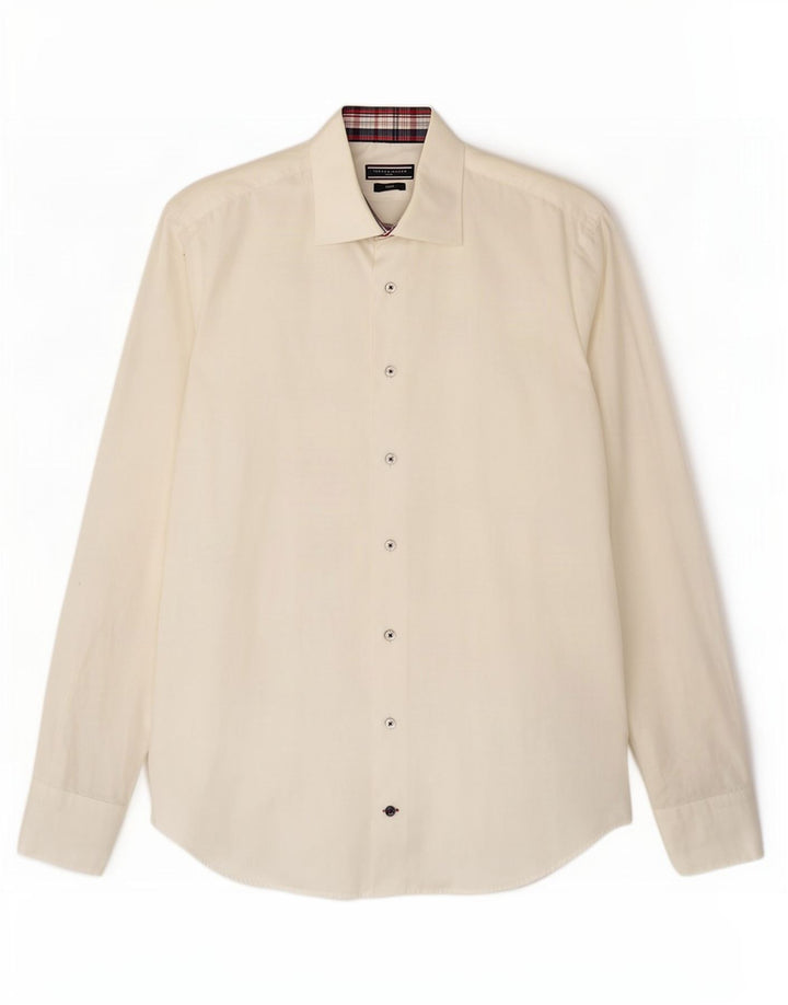 Tommy Hilfiger Herre skræddersyet figursyet skjorte størrelse 40 15 3/4 Medium Off White