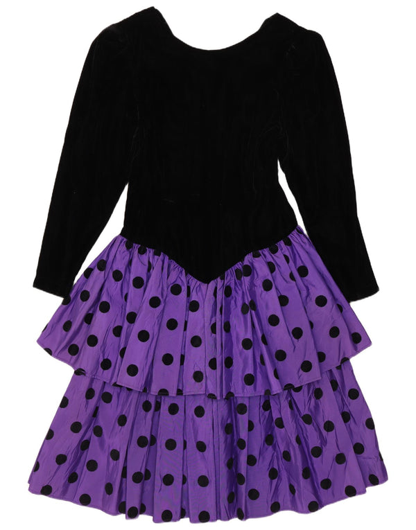 Donna Morgan Womens Velvet Tiered Dress UK 12 Medium Purple Polka Dot