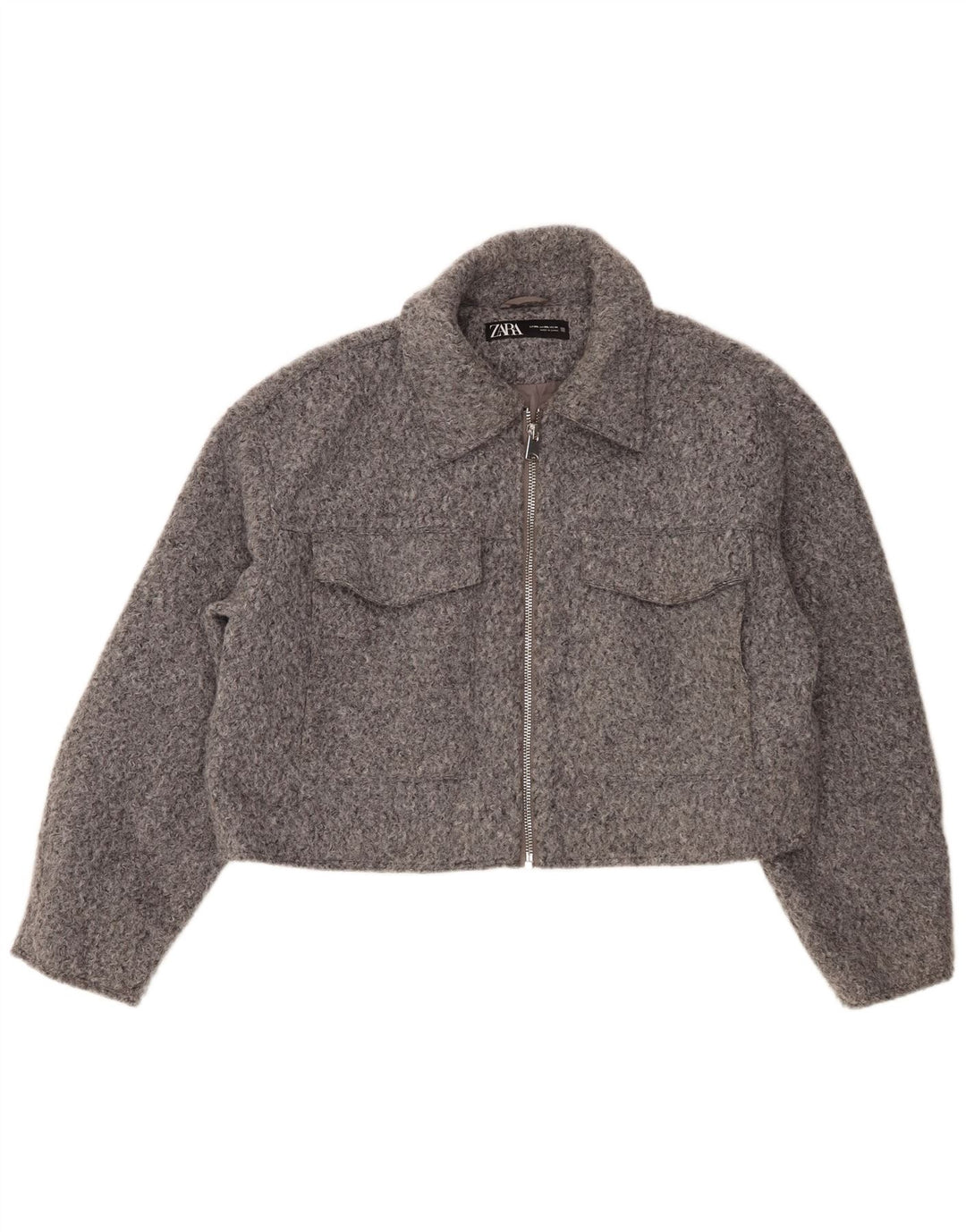 Zara Womens Crop Bomber Jacket UK 20 2XL Grå Polyester