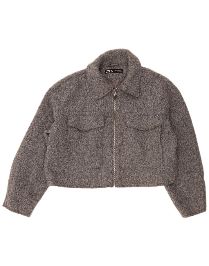 Zara Womens Crop Bomber Jacket UK 20 2XL Grå Polyester