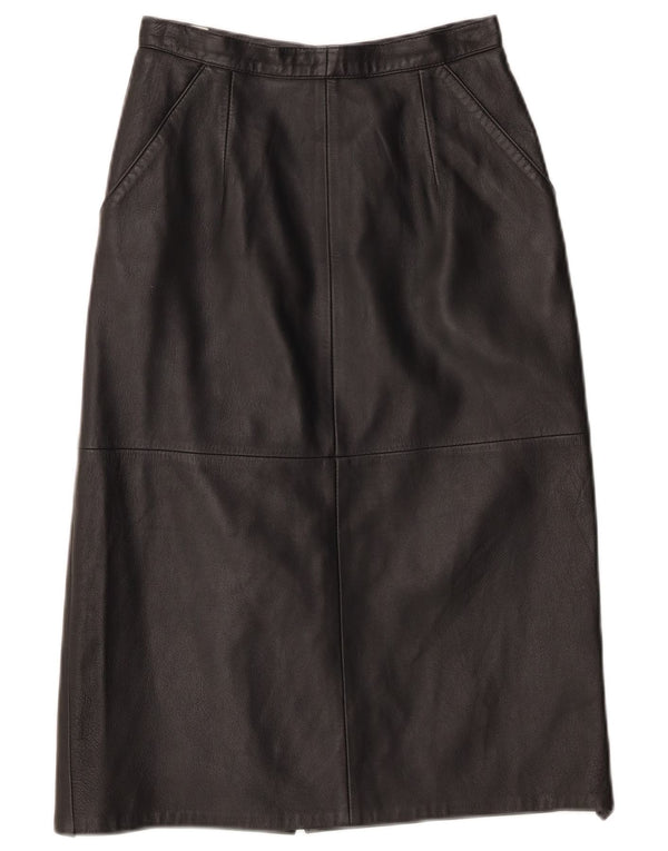 Vintage kvinders højtaljede lædernederdel IT 42 Medium W24 sort læder