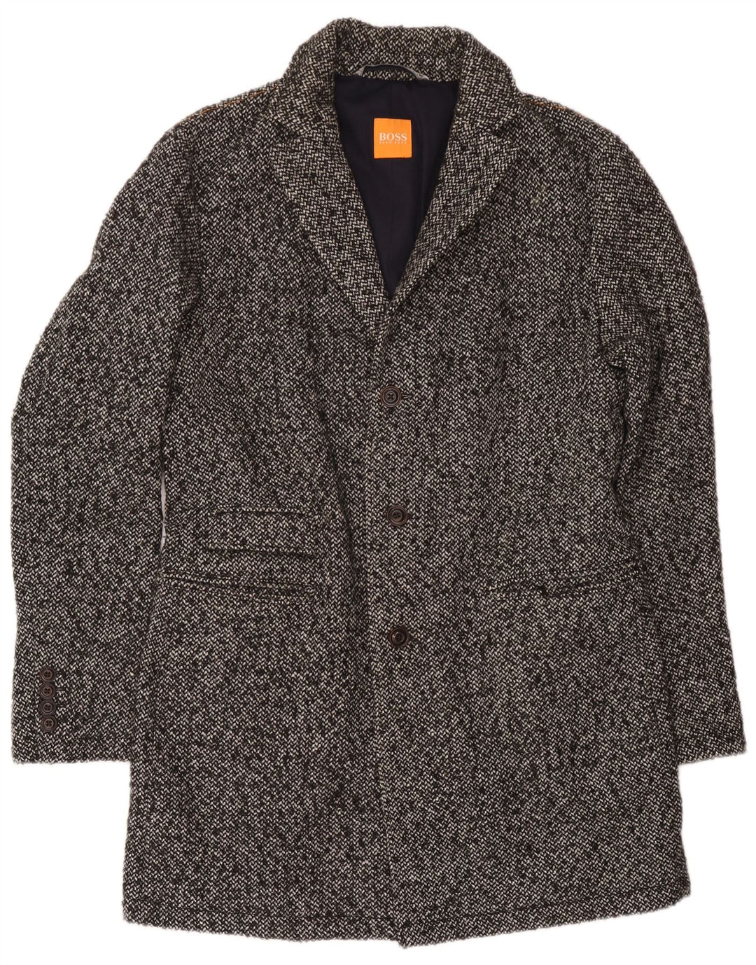 Hugo Boss Herre Overfrakke UK 52 XL Grå Flecked Polyacrylic