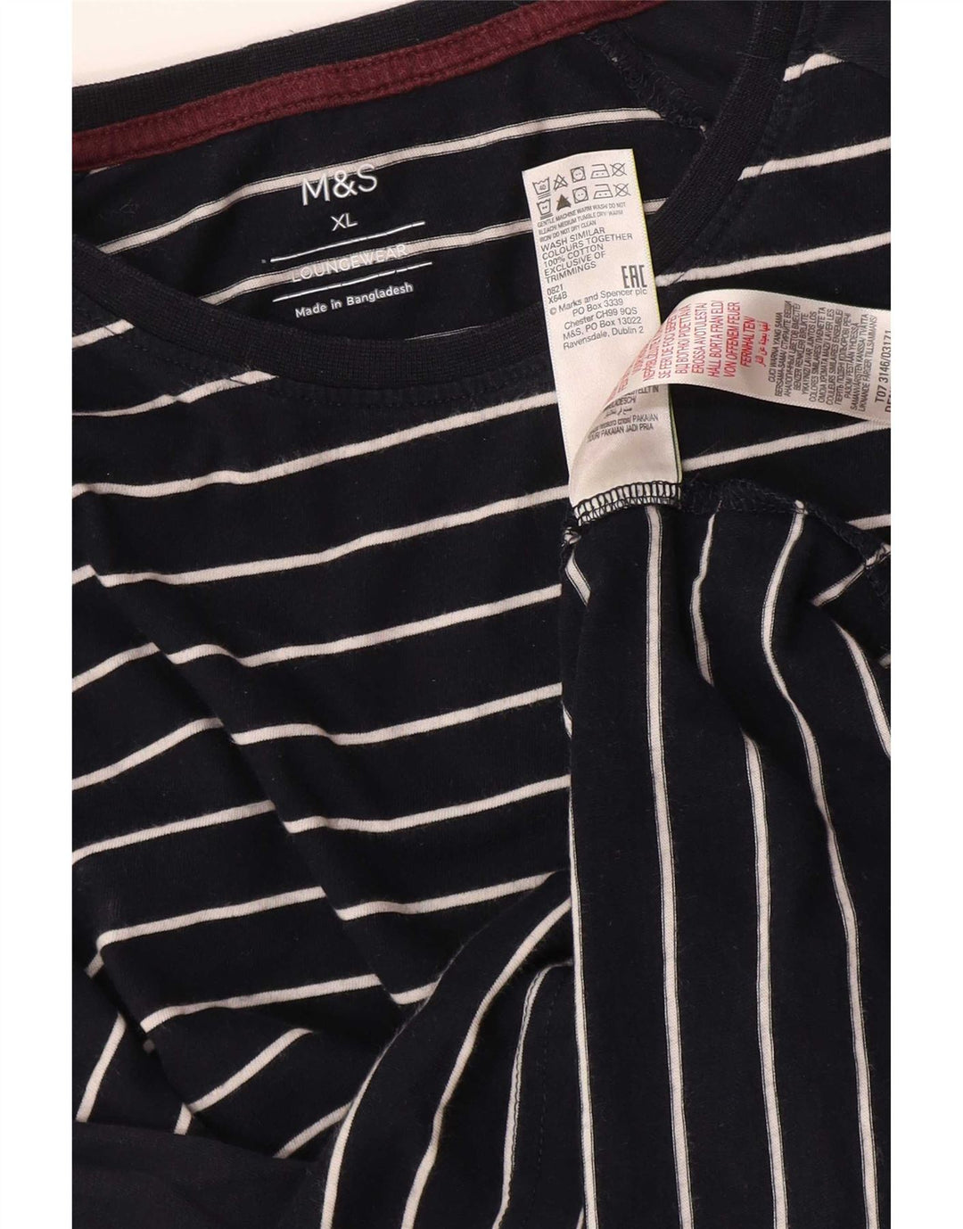 Marks & Spencer herre top langærmet XL marineblå stribet bomuld