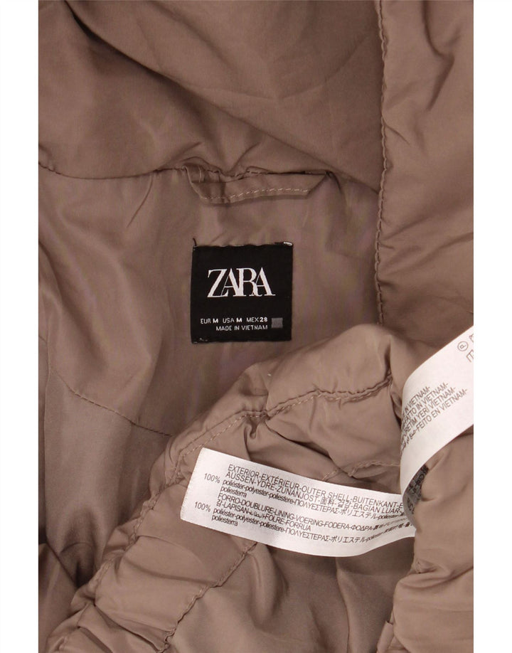 Zara Dame Hætte Oversized Polstret Jakke UK 14 Medium Brun Polyester