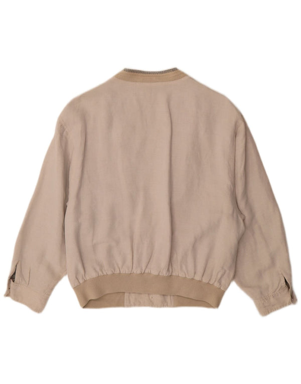 Vintage Bomber Jacket UK 38 Medium Beige Geometrisk Viscose