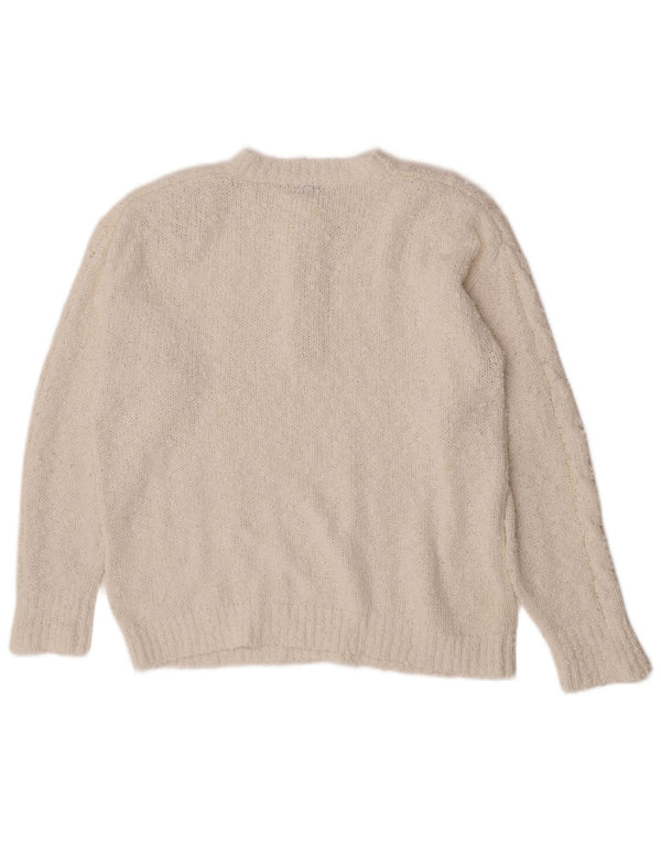 Vintage Womens Button Neck Jumper Sweater UK 14 Medium White Acryl