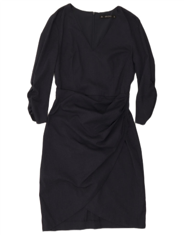 Zara Dame 3/4-ærmet Skede Kjole UK 10 Small Navy Blue Polyester
