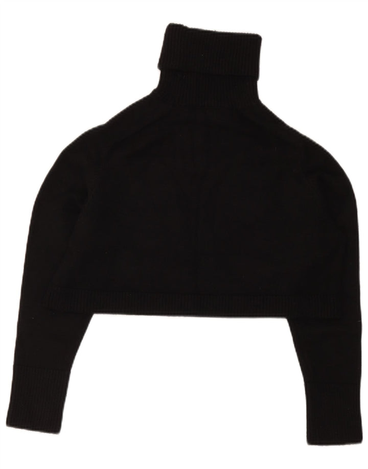 Zara Dame Roll Neck Crop Top UK 10 Small Black Viscose