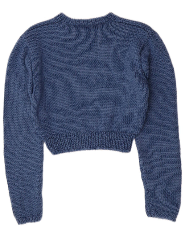 Vintage Dame Crop Boat Neck Jumper Sweater UK 8 Small Blue