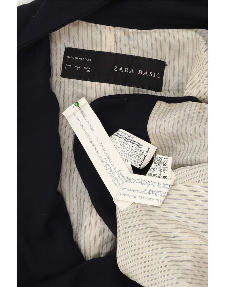 Zara Dame 1 Knap Blazer Jacket UK 10 Small Navy Blue Acetate